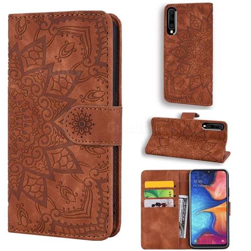 Retro Embossing Mandala Flower Leather Wallet Case for Samsung Galaxy A50 - Brown