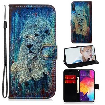 White Lion Laser Shining Leather Wallet Phone Case for Samsung Galaxy A50
