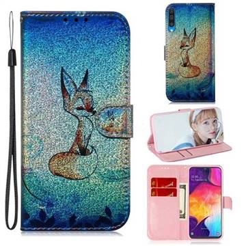 Cute Fox Laser Shining Leather Wallet Phone Case for Samsung Galaxy A50