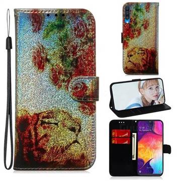 Tiger Rose Laser Shining Leather Wallet Phone Case for Samsung Galaxy A50