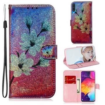 Magnolia Laser Shining Leather Wallet Phone Case for Samsung Galaxy A50