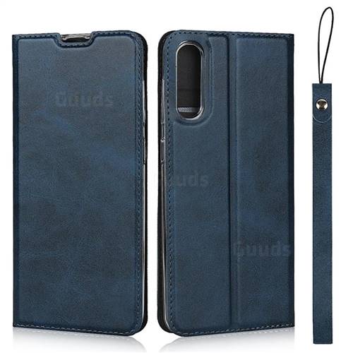 Calf Pattern Magnetic Automatic Suction Leather Wallet Case for Samsung Galaxy A50 - Blue