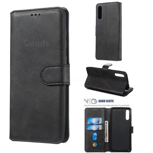Retro Calf Matte Leather Wallet Phone Case for Samsung Galaxy A50 - Black