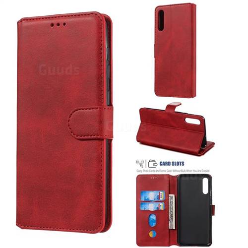 Retro Calf Matte Leather Wallet Phone Case for Samsung Galaxy A50 - Red
