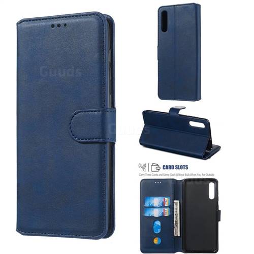 Retro Calf Matte Leather Wallet Phone Case for Samsung Galaxy A50 - Blue