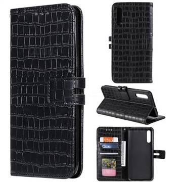 Luxury Crocodile Magnetic Leather Wallet Phone Case for Samsung Galaxy A50 - Black