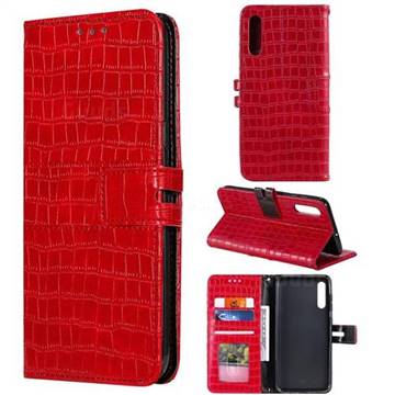 Luxury Crocodile Magnetic Leather Wallet Phone Case for Samsung Galaxy A50 - Red