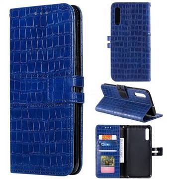 Luxury Crocodile Magnetic Leather Wallet Phone Case for Samsung Galaxy A50 - Blue