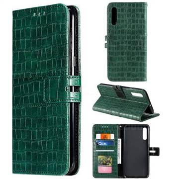 Luxury Crocodile Magnetic Leather Wallet Phone Case for Samsung Galaxy A50 - Green