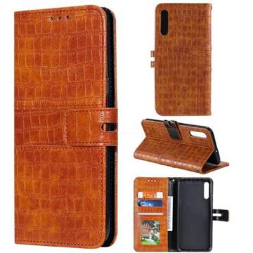 Luxury Crocodile Magnetic Leather Wallet Phone Case for Samsung Galaxy A50 - Brown