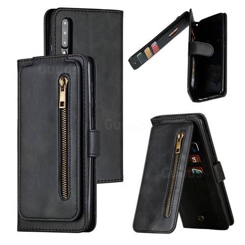 Multifunction 9 Cards Leather Zipper Wallet Phone Case for Samsung Galaxy A50 - Black