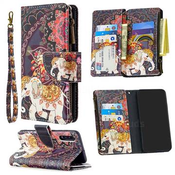 Totem Flower Elephant Binfen Color BF03 Retro Zipper Leather Wallet Phone Case for Samsung Galaxy A50