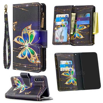 Golden Shining Butterfly Binfen Color BF03 Retro Zipper Leather Wallet Phone Case for Samsung Galaxy A50