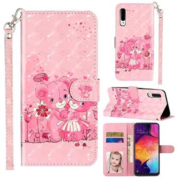 Pink Bear 3D Leather Phone Holster Wallet Case for Samsung Galaxy A50