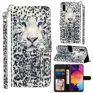White Leopard 3D Leather Phone Holster Wallet Case for Samsung Galaxy A50