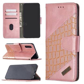 BinfenColor BF04 Color Block Stitching Crocodile Leather Case Cover for Samsung Galaxy A50 - Rose Gold
