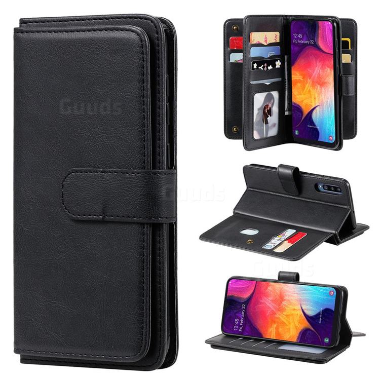 Multi-function Ten Card Slots and Photo Frame PU Leather Wallet Phone Case Cover for Samsung Galaxy A50 - Black