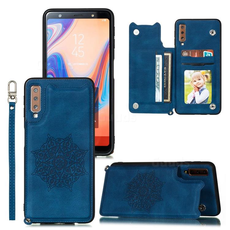 Luxury Mandala Multi-function Magnetic Card Slots Stand Leather Back Cover for Samsung Galaxy A50 - Blue