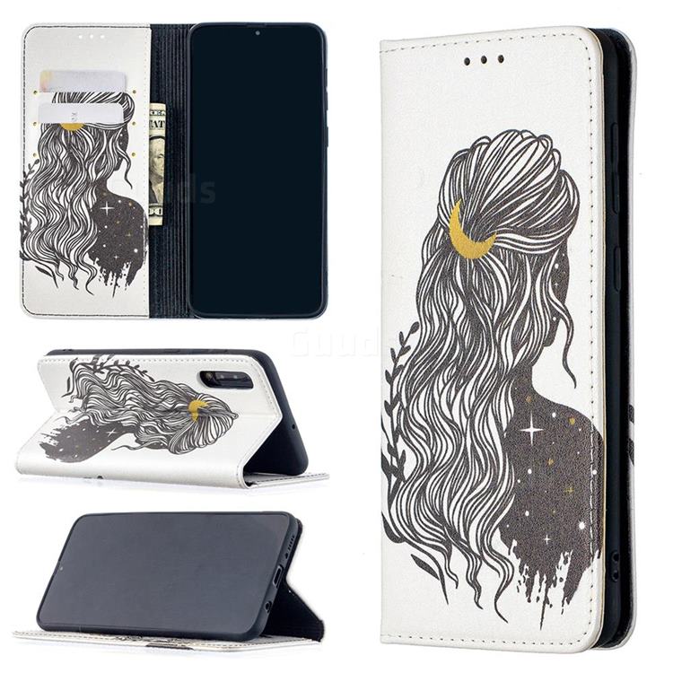 Girl with Long Hair Slim Magnetic Attraction Wallet Flip Cover for Samsung Galaxy A50