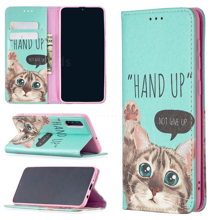 Hand Up Cat Slim Magnetic Attraction Wallet Flip Cover for Samsung Galaxy A50