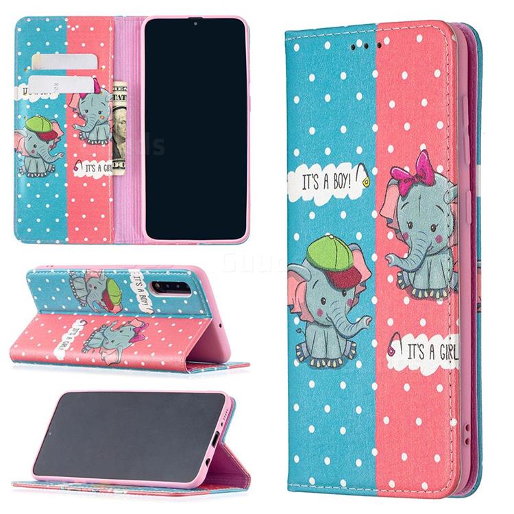 Elephant Boy and Girl Slim Magnetic Attraction Wallet Flip Cover for Samsung Galaxy A50