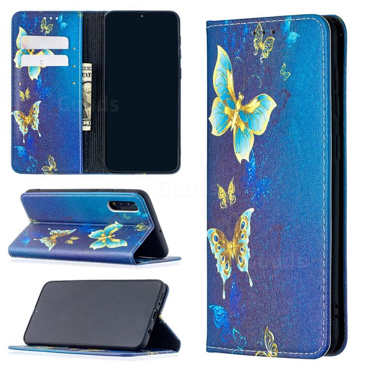 Gold Butterfly Slim Magnetic Attraction Wallet Flip Cover for Samsung Galaxy A50