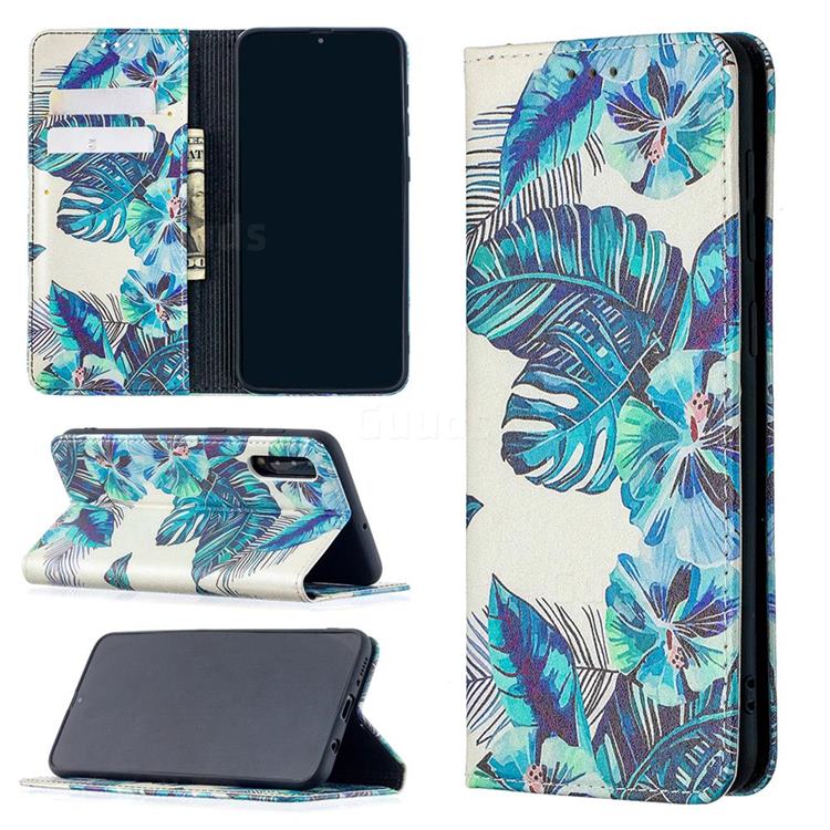 Blue Leaf Slim Magnetic Attraction Wallet Flip Cover for Samsung Galaxy A50