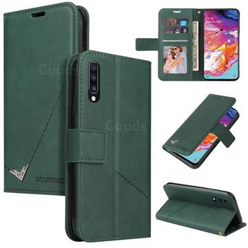 GQ.UTROBE Right Angle Silver Pendant Leather Wallet Phone Case for Samsung Galaxy A50 - Green