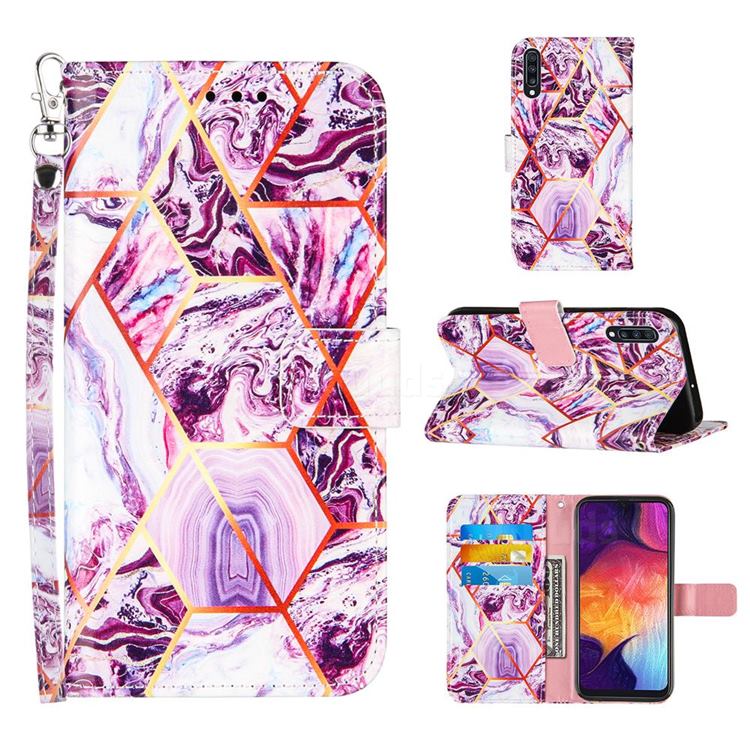 Dream Purple Stitching Color Marble Leather Wallet Case for Samsung Galaxy A50