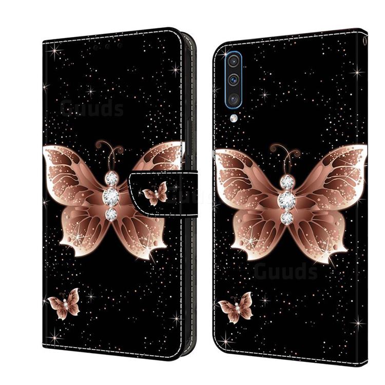 Black Diamond Butterfly Crystal PU Leather Protective Wallet Case Cover for Samsung Galaxy A50