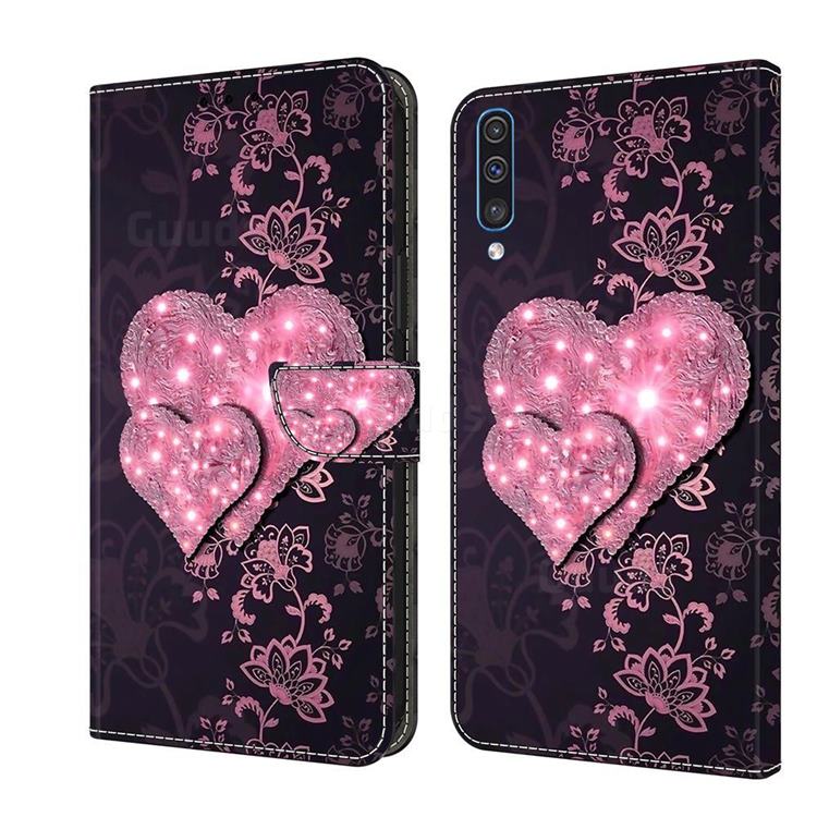 Lace Heart Crystal PU Leather Protective Wallet Case Cover for Samsung Galaxy A50