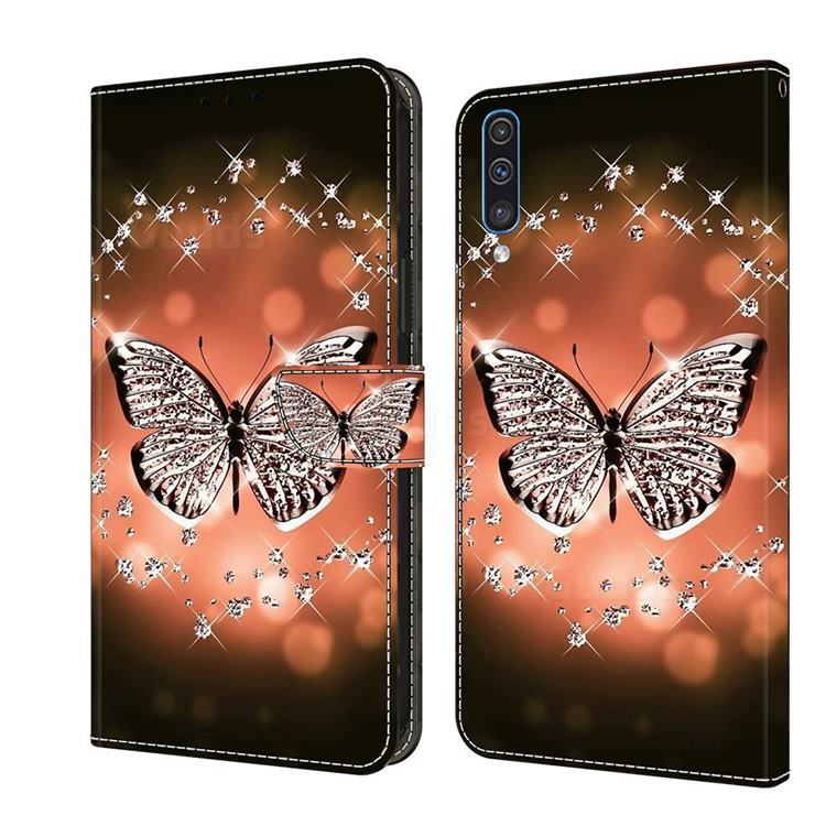 Crystal Butterfly Crystal PU Leather Protective Wallet Case Cover for Samsung Galaxy A50