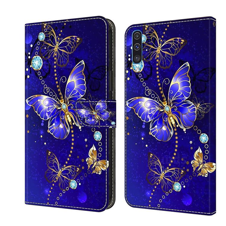 Blue Diamond Butterfly Crystal PU Leather Protective Wallet Case Cover for Samsung Galaxy A50