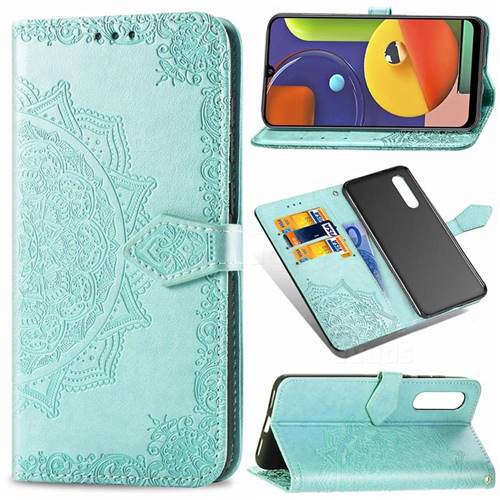 Embossing Imprint Mandala Flower Leather Wallet Case for Samsung Galaxy A50s - Green