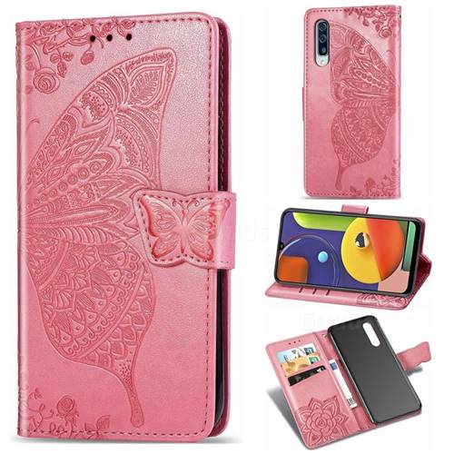 Embossing Mandala Flower Butterfly Leather Wallet Case for Samsung Galaxy A50s - Pink