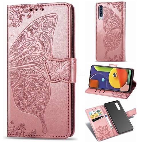Embossing Mandala Flower Butterfly Leather Wallet Case for Samsung Galaxy A50s - Rose Gold