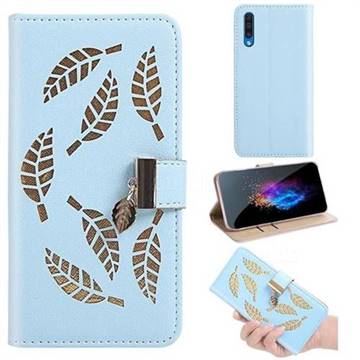 Hollow Leaves Phone Wallet Case for Samsung Galaxy A50s - Blue