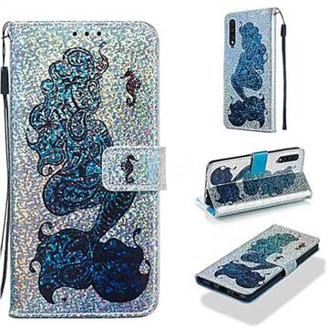 Mermaid Seahorse Sequins Painted Leather Wallet Case for Samsung Galaxy A50s