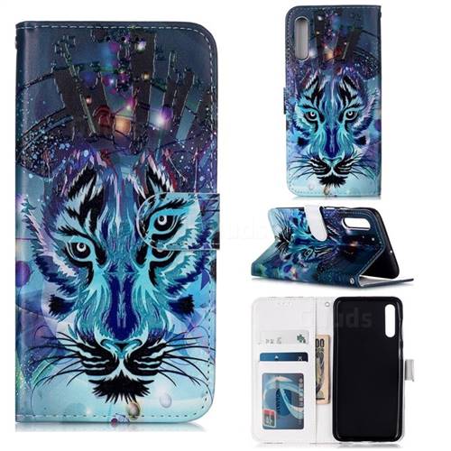 Ice Wolf 3D Relief Oil PU Leather Wallet Case for Samsung Galaxy A50s