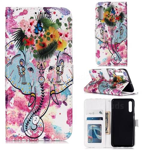 Flower Elephant 3D Relief Oil PU Leather Wallet Case for Samsung Galaxy A50s