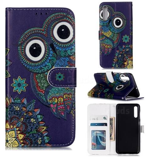 Folk Owl 3D Relief Oil PU Leather Wallet Case for Samsung Galaxy A50s