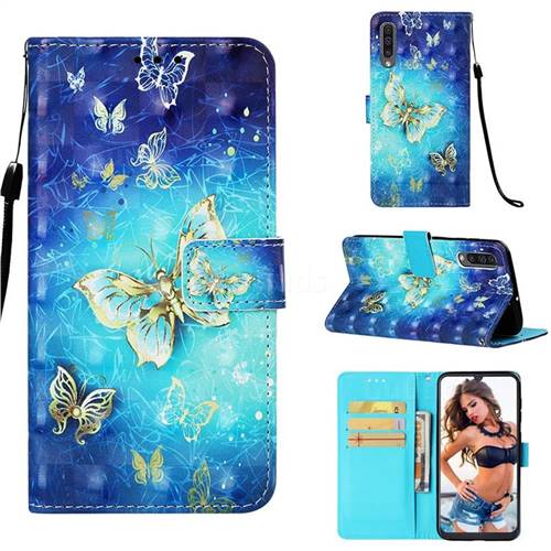 Gold Butterfly 3D Painted Leather Wallet Case for Samsung Galaxy A50s