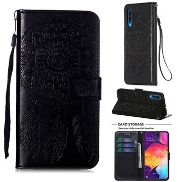 Embossing Dream Catcher Mandala Flower Leather Wallet Case for Samsung Galaxy A50s - Black