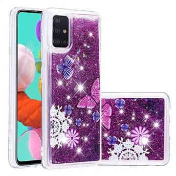 Purple Flower Butterfly Dynamic Liquid Glitter Quicksand Soft TPU Case for Samsung Galaxy A51 4G