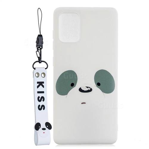 White Feather Panda Soft Kiss Candy Hand Strap Silicone Case for Samsung Galaxy A51 4G