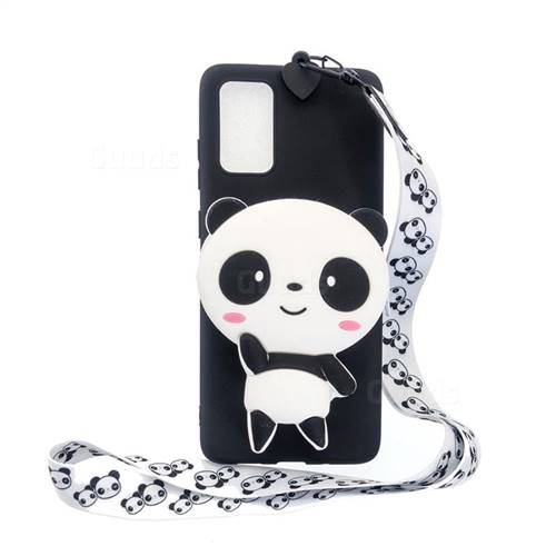 White Panda Neck Lanyard Zipper Wallet Silicone Case for Samsung Galaxy A51 4G