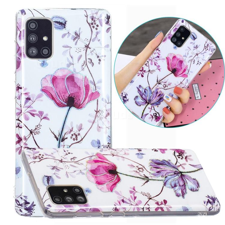 Magnolia Painted Galvanized Electroplating Soft Phone Case Cover for Samsung Galaxy A51 4G