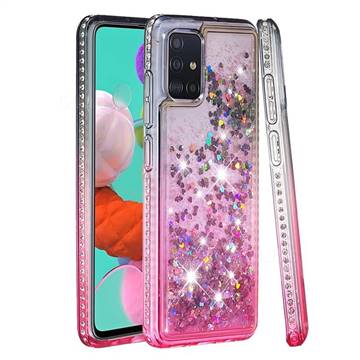 Diamond Frame Liquid Glitter Quicksand Sequins Phone Case for Samsung Galaxy A51 4G - Gray Pink