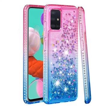 Diamond Frame Liquid Glitter Quicksand Sequins Phone Case for Samsung Galaxy A51 4G - Pink Blue