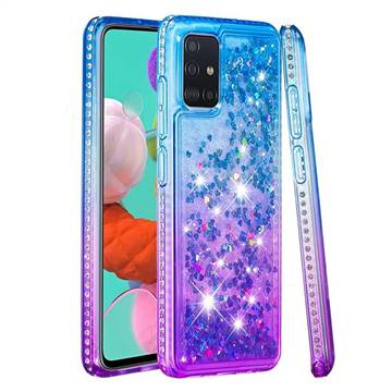 Diamond Frame Liquid Glitter Quicksand Sequins Phone Case for Samsung Galaxy A51 4G - Blue Purple